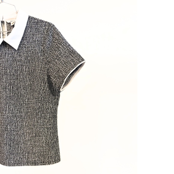 RW&CO. Short-Sleeve Top with Shirt Collar Black and White Size L - Picture 6 of 9